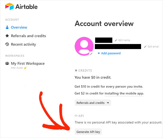 生成 Airtable API 密钥