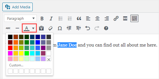 使用经典编辑器中的文本颜色按钮