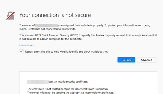 Google Chrome 中的连接不安全错误