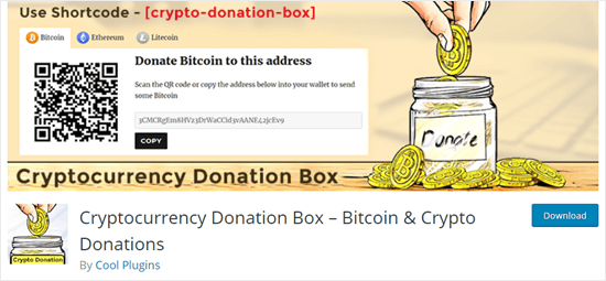 WordPress 网站上的 Cryptocurrency Donation Box 提示 jar 插件