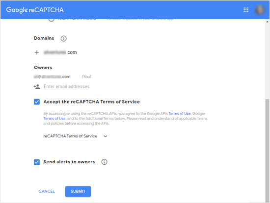 为 Google reCAPTCHA 填写您网站的详细信息
