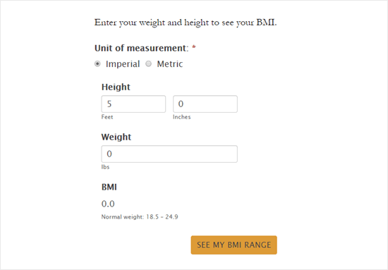 应用了新样式的 BMI 计算器表格