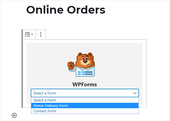 从 WPForms 下拉列表中选择您的在线订单