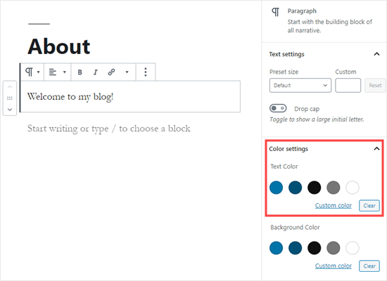 在 WordPress 中为整个块选择文本颜色