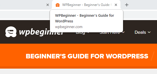 WPBeginner 的标语显示在标题标签中
