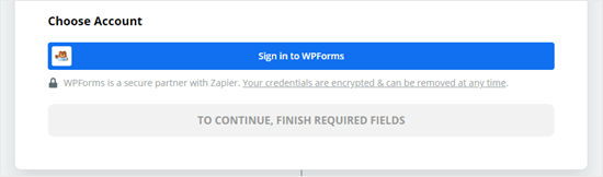单击按钮以登录 WPForms