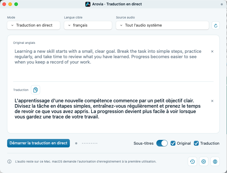 Arovia · English transcription with French translation