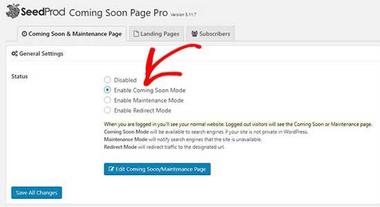 Enable coming soon page Enable coming soon page