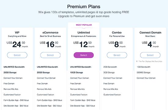 Wix premium plans Wix premium plans