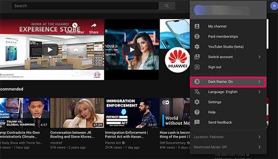 YouTube dark theme YouTube dark theme