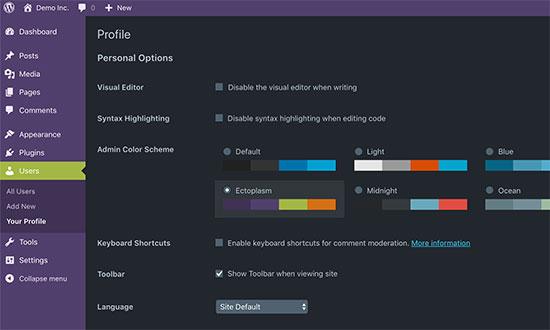Admin schemes with dark mode Admin schemes with dark mode