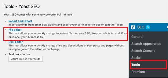 File editor tool in Yoast SEO File editor tool in Yoast SEO
