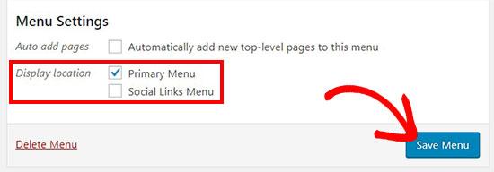 Menu display location Menu display location