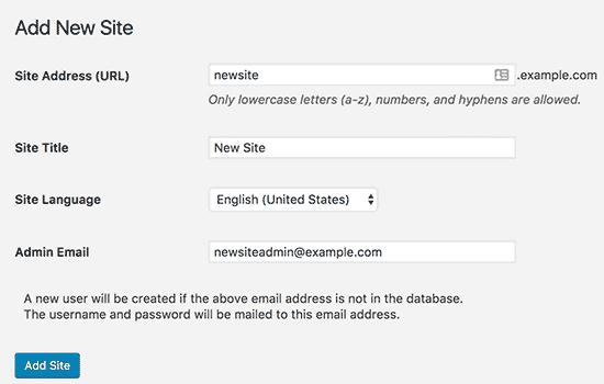 Adding new site details Adding new site details