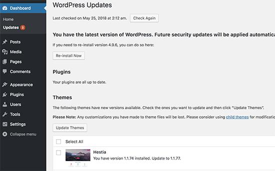 Check for WordPress and theme updates Check for WordPress and theme updates