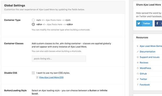 Ajax Load More settings Ajax Load More settings