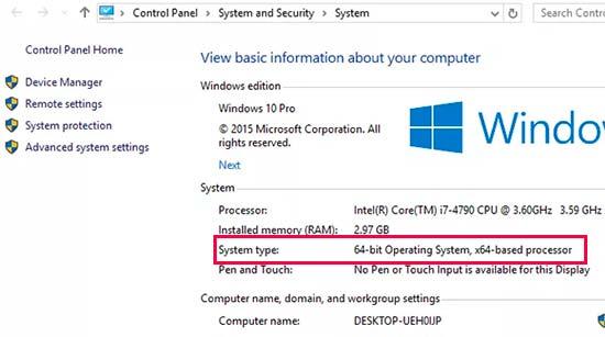 Finding operating system type in Windows 10 Finding operating system type in Windows 10