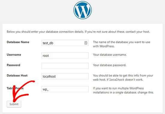 Enter database details Enter database details