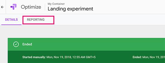 Split test reporting Split test reporting