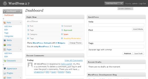 WordPress 2.7 Dashboard WordPress 2.7 Dashboard