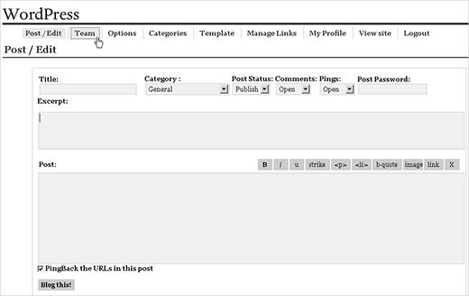 Post editor in the first release of WordPress Post editor in the first release of WordPress