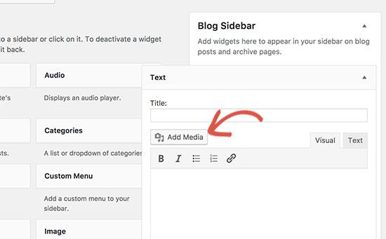 Add media button in the text widget Add media button in the text widget