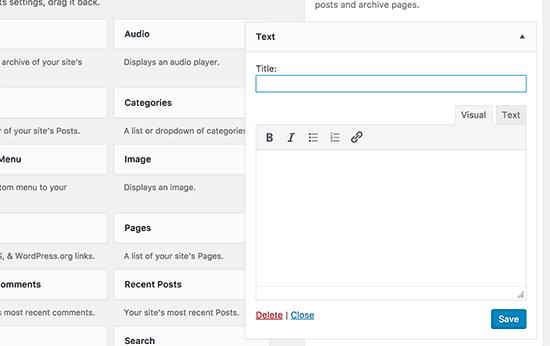 Text widget with visual and text editors in WordPress 4.8 Text widget with visual and text editors in WordPress 4.8