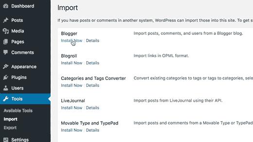 Installing an importer plugin in WordPress 4.6 Installing an importer plugin in WordPress 4.6