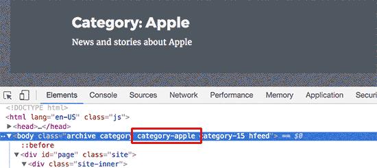 Category class added to body element by WordPress Category class added to body element by WordPress