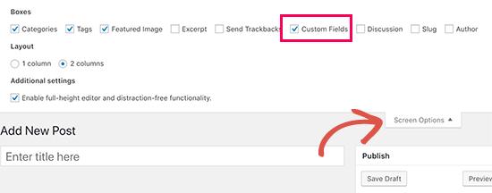 Show custom fields meta box