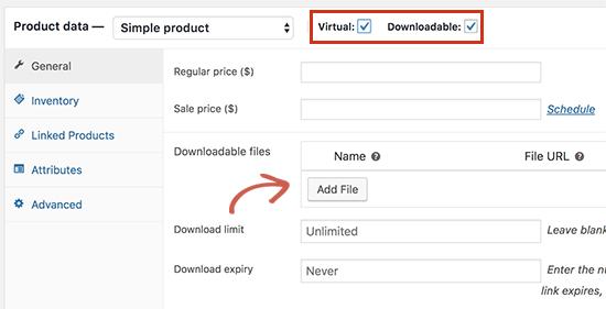 Adding a downloadable product in WooCommerce Adding a downloadable product in WooCommerce