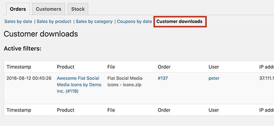 Customer downloads Customer downloads