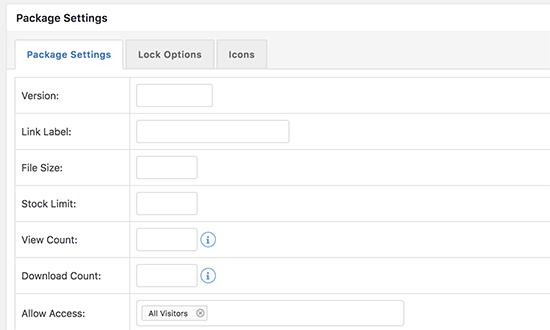 Package settings Package settings