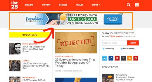 The header section on the popular List25 website The header section on the popular List25 website