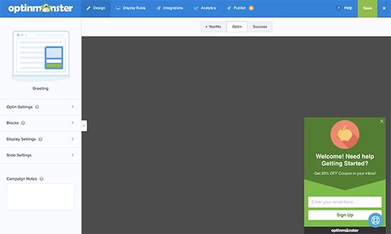 OptinMonster builder interface OptinMonster builder interface