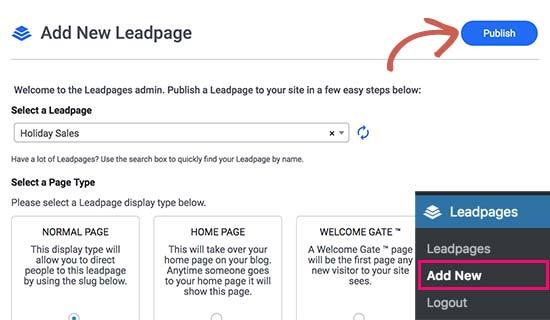 Publish your landing page to WordPress Publish your landing page to WordPress
