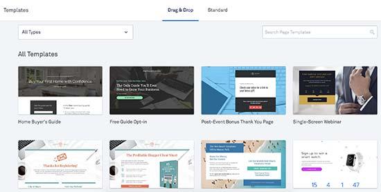 Choose a template for your landing page Choose a template for your landing page