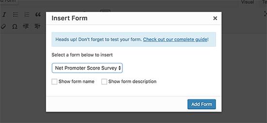 Select survey form Select survey form