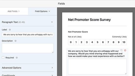 Add paragraph text field and edit the label Add paragraph text field and edit the label