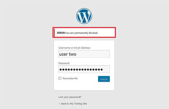 Login screen for blocked user Login screen for blocked user
