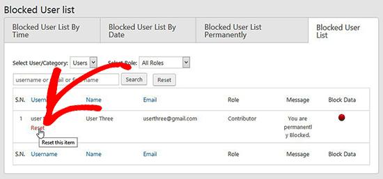 Reset blocked users Reset blocked users