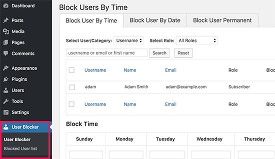 User blocker settings User blocker settings
