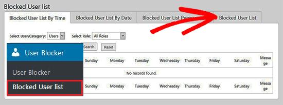Blocked user list Blocked user list