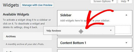 Add Yelp reviews widget in sidebar Add Yelp reviews widget in sidebar