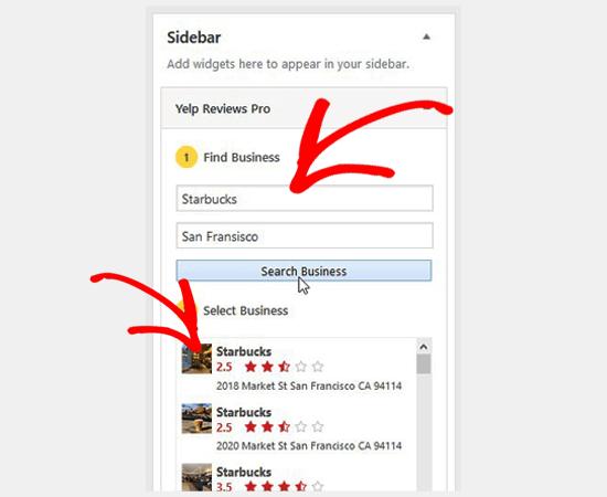 Search business and select from the list Search business and select from the list