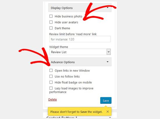 Yelp display and advance settings Yelp display and advance settings