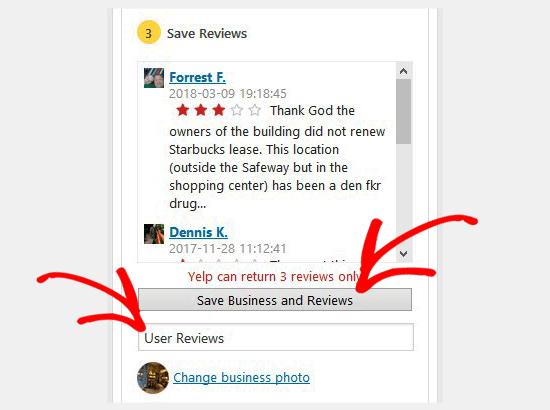Save business reviews Save business reviews