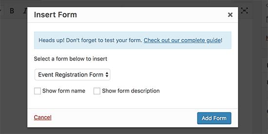 Insert event registration form Insert event registration form