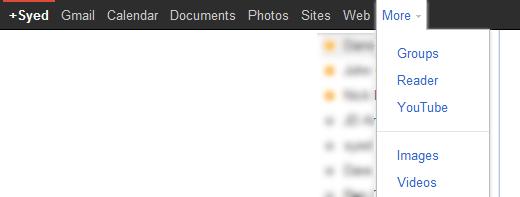 More Dropdown in Google Bar More Dropdown in Google Bar