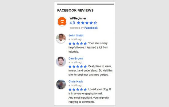 Facebook Page Reviews in Sidebar Facebook Page Reviews